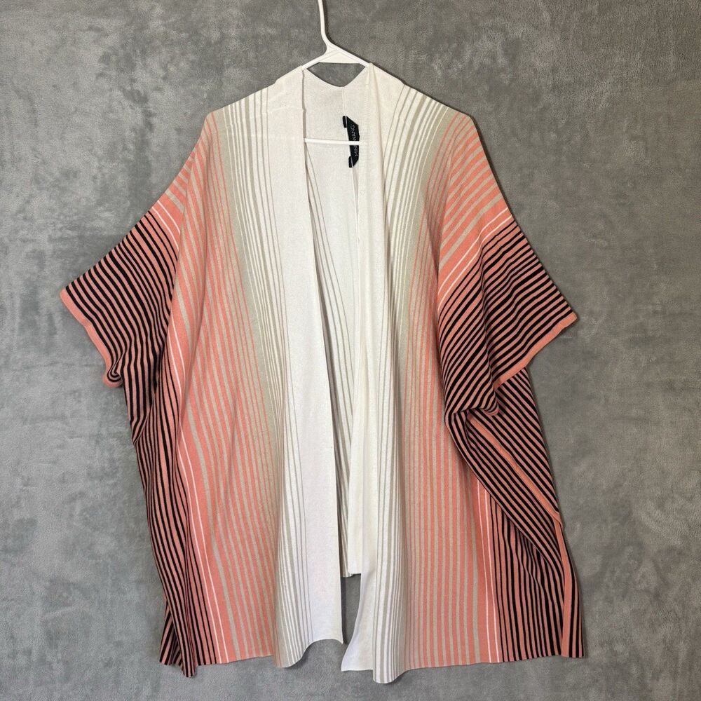 Ming Wang Cardigan One Size OS Hombre Pink Peach Mauve White Print Open Front - Picture 2 of 7